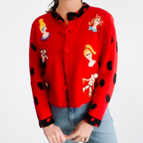 Vintage Sweaters - Vintage Funky Jack Quick Novelty Lady Knit Cardigan - M